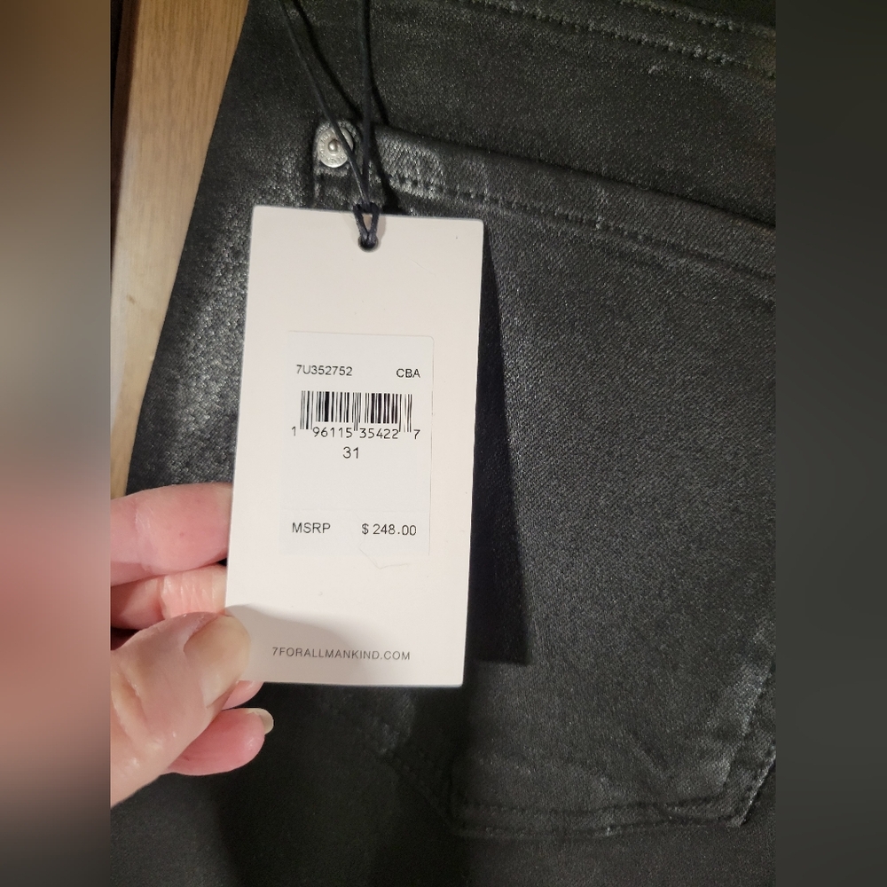 7 for all man women size 31kind coated denim jeans in black high waist slim kick - Picture 5 of 16